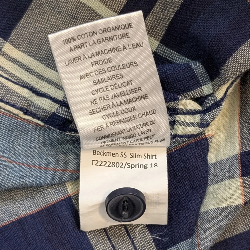Toad&Co Large Slim Beckmen SS Blue Plaid Button-Down Shirt 100% Cotton Men's